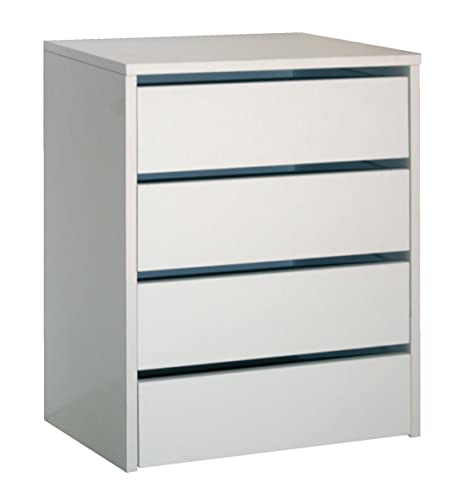 Cajonera de armario color blanco brillo con 4 cajones. Mueble auxiliar para almacenamiento extra 61x46x45