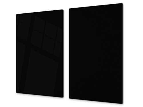 Tabla de cortar decorativa de cristal templado y cubre vitro – Dos en Uno – Resistente a golpes y arañazos – UNA PIEZA (60 x 52 cm) o DOS PIEZAS (30 x 52 cm); D17 Serie En blanco y negro: Black