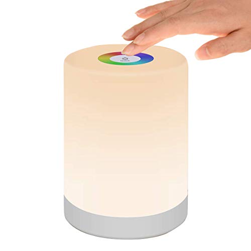 Luz de Nocturna Led, Lámpara de Mesita de Noche Control Tactil Regulable Usb Recargable Cambio de Color Rgb para Niños Habitación (Blanco Cálido)