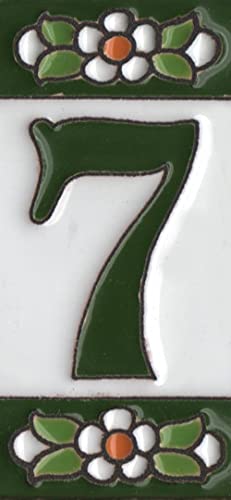 Números y letras de azulejos de cerámica, diseño floral verde, tamaño del azulejo: 7,5 cm x 3,5 cm, 2 a 10 marcos de azulejos (7)
