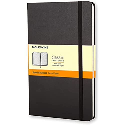 Moleskine - Cuaderno Clásico con Hojas Rayadas, Tapa Dura y Cierre Elástico, Color Negro, Tamaño Grande 13 x 21 cm, 240 Hojas