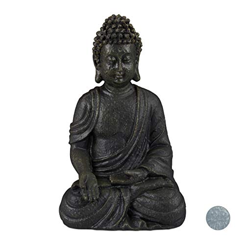 relaxdays Estatua Buda Sentado para Jardín o Salón, Resina Sintética, Gris Oscuro, 18 cm, polirresina