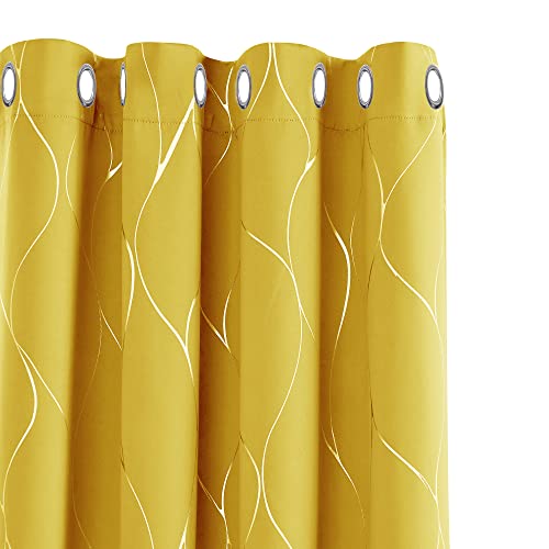 Deconovo Cortinas Salon Modernas Aislantes Térmicas de de Rayas con Ollados 2 Piezas 117x229cm Limón