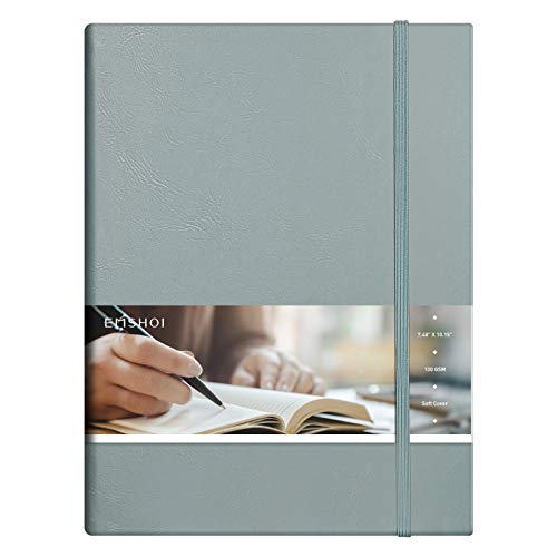EMSHOI Cuaderno de papel rayado, B5 de tapa blanda y cierre elástico, cuaderno de notas de composición con papel grueso de 100 g/m², tamaño grande, 19 x 25 cm, 204 páginas gris azul
