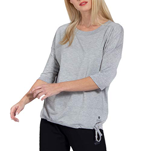 Magadi Camiseta de yoga Sara Grey para mujer, de algodón orgánico, parte superior deportiva para yoga, pilates, gimnasio, sostenible y justo., gris, extra-small