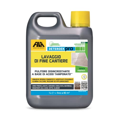FILA Surface Care Solutions Deterdek PRO - Detergente desincrustante ácido, elimina los residuos de cemento después del alicatado y la suciedad de final de obra, 1 litro
