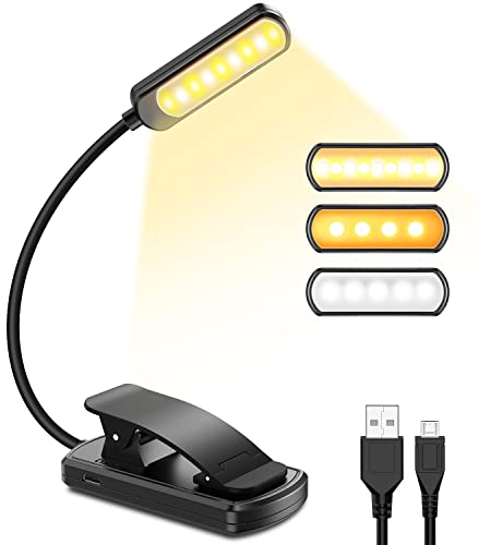 GARITE Luz Lectura, Lámpara de Lectura USB Recargable con 9 LED 3 Modos (Cálido/Blanco/Mixto), Protección Ocular, Luz de Lectura con Clip Flexible de 360° para E-Reader, Estudio, Cama, Tableta, Viaje