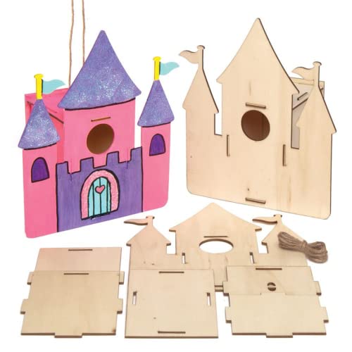 Baker Ross Kits de pajareras de madera AT996 Castle, paquete de 2, casas para pájaros para pintar y decorar para niños, manualidades o proyectos de jardinería