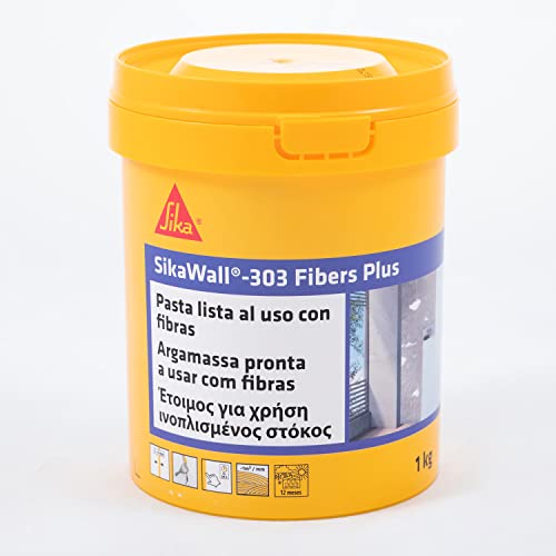 SikaWall-303 Fibers Plus, Masilla acrílica reforzada con fibras lista para su uso para reparación y puenteo de pequeñas fisuras en paramentos interiores y exteriores, Blanco, 1 kg
