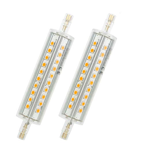 Bombilla LED R7s 118 mm, 10 W LED Flood Spot iluminación bombillas de bajo consumo blanca cálida de 3000 K, 1000lm, R7s, intensidad no regulable, forma de cilindro, 2 unidades
