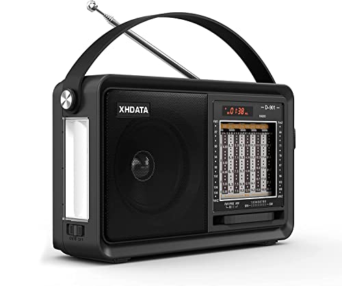 XHDATA D901 Radio Portátil FM Am SW con Altavoz Bluetooth/Linterna Compatible con Tarjeta TF AUX USB MP3 Player Negro