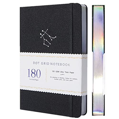 Dotted Notebook Dot Grid Journal Zodiac Collection A5 Tapa dura de 160 páginas, tamaño 5,7 x 8,2 pulgadas, papel de bambú de 180 g/m², 5 x 5 mm, bordes plateados de colores (Gemini)