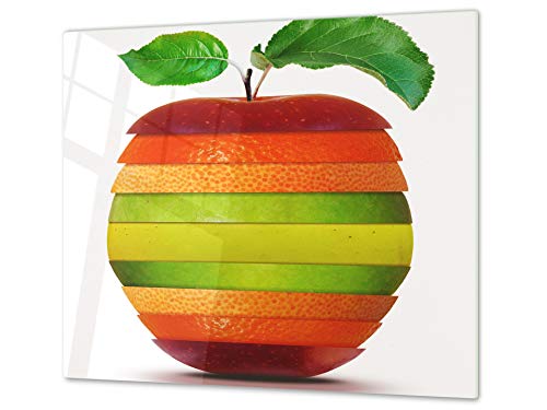 Tabla de cocina de vidrio templado - Tabla de cortar de cristal resistente – Cubre Vitro Decorativo – UNA PIEZA (60 x 52 cm) o DOS PIEZAS (30 x 52 cm); D07 Frutas y verduras: Frutas 10