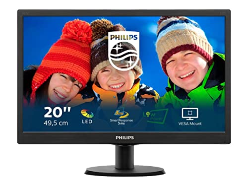 Philips Monitores 203V5LSB26/10 - Monitor de 19.5' (resolución 1600 x 900 Pixels, tecnología WLED, Contraste 600:1, 5 ms, VGA), Color Negro