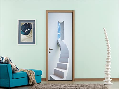 FLFK 3D Escaleras de Caracol Blancas Adhesivo Fotográfico Vinilos Puerta Pegatina Pared Murales para Cocina Sala de Baño Decorativos 77X200cm