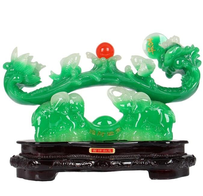 AJIAO Estatua de Feng Shui Ruyi, Adornos de Feng Shui, artesanías de Resina, Riqueza China, Ruyi, Adornos de la Suerte, Decoraciones for el hogar (Color : Green)