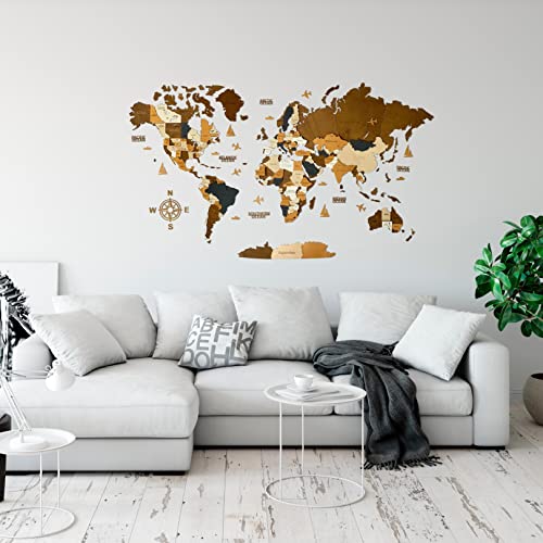 Mapa de viaje de madera 3D - Mapa de pared de madera para regalo, decoración rústica de pared, decoración del hogar, regalo para pareja (tamaño XL - 200 x 100 cm | 78 x 39 pulgadas)