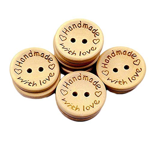 PULABO100 botones de madera natural hechos a mano con botón de amor forma redonda para coser álbumes de recortes y manualidades, decoración de calidad superior y creativa