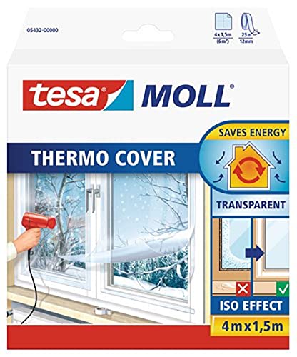 tesamoll Thermo Cover - Cubierta Transparente para el Aislamiento Térmico de Ventanas - Incluye Cinta Adhesiva Doble Cara para una Fácil Instalación - 4 m x 1.5 m