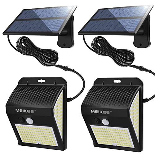 MEIKEE Lámparas Solares de Seguridad 450LM, LED Foco Solar con Sensor de Movimiento IP65, Iluminación de Exterior Blanco frío para jardín, terraza, camino, trastero(2 pack)