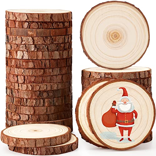 SOLEDI Madera Redondo No Perforado 30 Piezas 7 cm-8 cm Rodajas de Madera Discos Pintura para Decoraciones Navidad Hogar Adornos