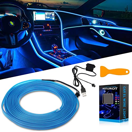 Keiurot El Wire Lights - Cable de neón USB azul de 5 m para iluminación ambiental del coche, luz interior de coche, decoración de borde de costura