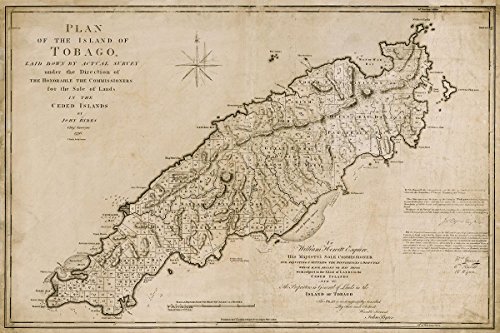 El mapa de la isla de Tobago por Thomas Bowen circa 1778 – mide 24 pulgadas de alto x 36 pulgadas de ancho (610 mm de alto x 915 mm de ancho)