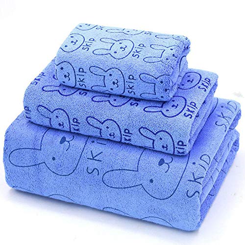 Cxypeng Toalla de Baño Absorbente Algodón 100% Natural,Microfiber Bath Towel + Towel + Children Towel Set,Soft and Absorbent Gifts-Blue,Towel Bale Set