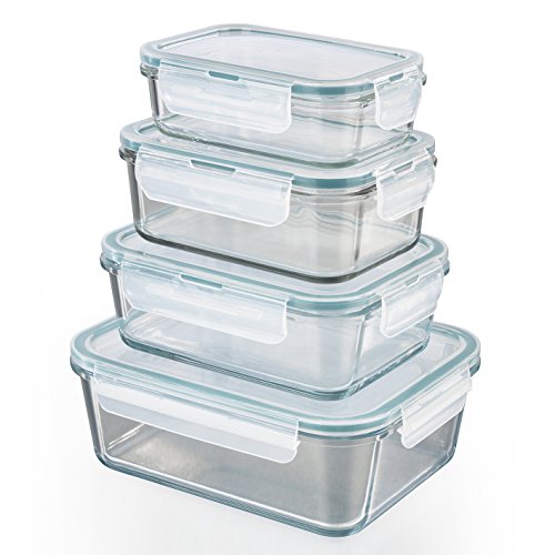GOURMETmaxx Set de 3 contenedores de Alimentos de Vidrio, Incluyendo la Tapa | Cierre cuádruple y Sello de Silicona, conservación del Aroma de la Comida