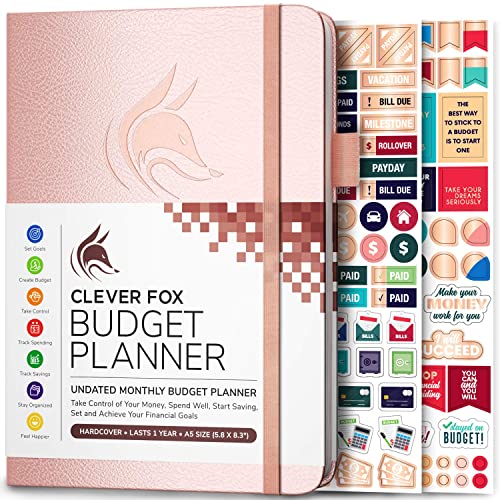 Planificador de presupuesto Clever Fox - Cuaderno de seguimiento de gastos. Diario de presupuesto mensual, planificador de finanzas y libro de cuentas para tomar el control de su dinero - Oro rosa