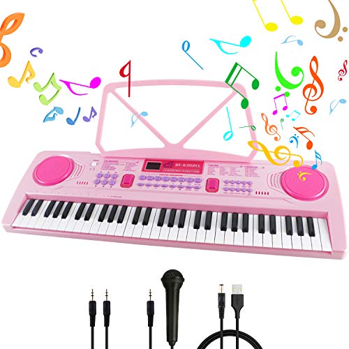 Teclado Piano 61 Teclas,Piano Digital Teclado de Piano Portátil Con Atril, Micrófono,Teclado de Piano,Regalos de Cumpleaños de Navidad para Niñas