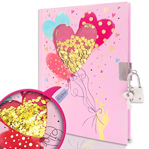EverCreatives Diario para niñas pequeñas con cerradura y llave, cuaderno de lentejuelas con corazón para niñas de 5 a 12 años de edad