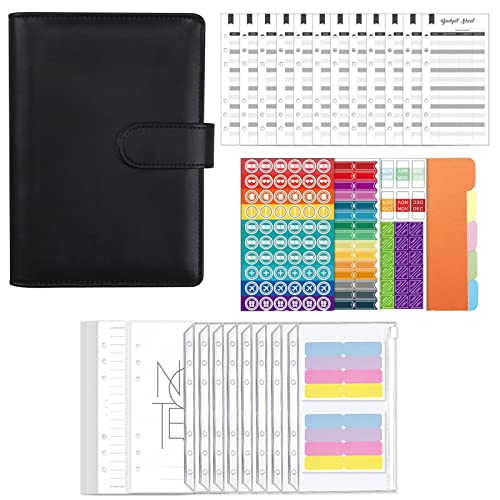 qiyifang Cuaderno de hojas sueltas de piel sintética | Carpeta de presupuesto de sobres de efectivo A6 | Carpeta de cuaderno de hojas sueltas de 6 agujeros para oficina en casa y escuela