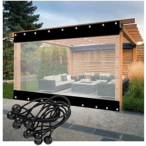 LSSHQ Panel Lateral de PVC Transparente 0,5mm Cortinas Terraza Toldo Lateral Cortinas Impermeables para Exteriores. con Ojales (Color : Transparente+Negro, Size : 1.90x2m)