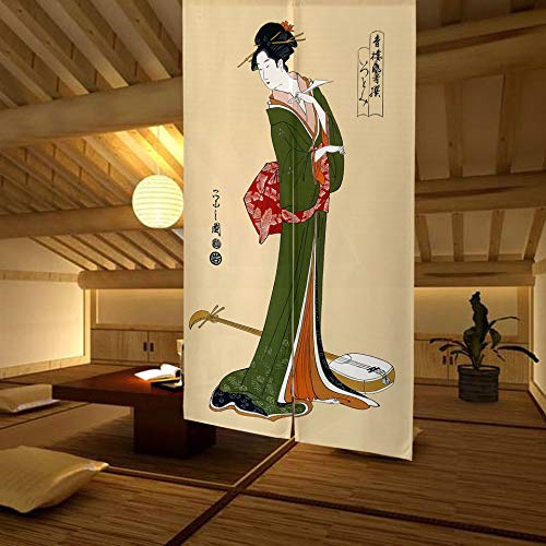 LIGICKY Noren Cortina de Puerta de Estilo japonés Ukiyoe Geisha Girl Pintura de Tipo Largo Tapiz de Puerta asiático Tratamiento de Ventana para el hogar Sushi Decoración de Cocina 85 x 150 cm