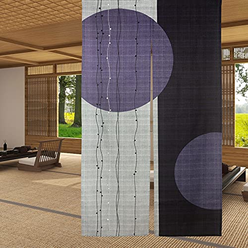 LIGICKY Cortina de Puerta noren Japonesa Tipo Largo círculo patrón Impreso tapices Puerta Ventana Tratamiento para decoración del hogar 85 x 150 cm