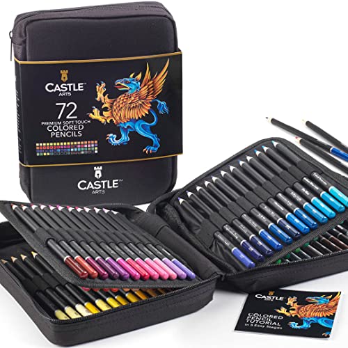 Castle Art Supplies Estuche con Cremallera 72 Lápices Colores | Minas Blandas de Colores para Artistas Experimentados, Profesionales e Ilustradores | Organizados en Estuche Portátil con Cremallera