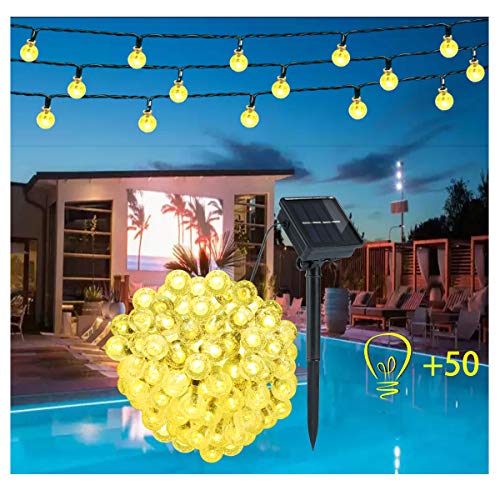 Guirnalda Luces Exterior Solar - 50 LED 9.5M Cadena de Bola Cristal Luz, Guirnalda Solar LED Bola de Cristal Luces impermeables Decoracion Solar Bola para Navidad Terraza Hogar Jardín Bodas Fiesta