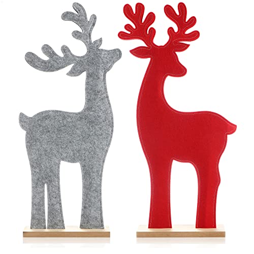 com-four 2X Soporte Decorativo para Navidad - Reno de Fieltro para Colocar - Soporte navideño para Decorar y Regalar (Reno - Rojo Gris)