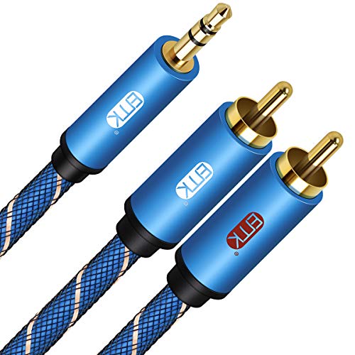 EMK RCA Cables Serie-Cable RCA,Cable RCA en ángulo recto,Cable Jack 3,5 mm a 2 RCA,Cable Coaxial Digital con Conector RCA y muchos más (3M, Jack 3,5mm a 2RCA, (Azul))