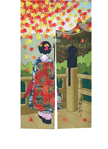 LIGICKY Cortina Japonesa Noren para Puerta de Kyoto Geisha niñas y Hojas de Arce japonesas Impresas Tipo Largo tapices para la decoración del hogar 85 x 150 cm