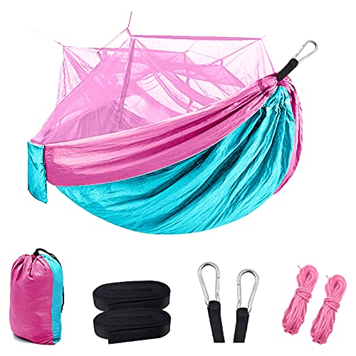 OKMNB Moskito - Mosquitera para camping con bolsa de transporte, compacta y ligera, apta para sacos de dormir, cama, tienda de campaña (individual), color rosa y azul, 2,6 x 1,4 m