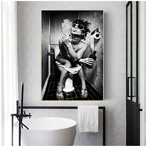 Póster de baño Mujer sexy bebiendo fumar Arte de la pared para la sala de estar Baño Lavatorio Cuadros decorativos para el hogar Impresiones 50x70cm (20x28in) Sin marco