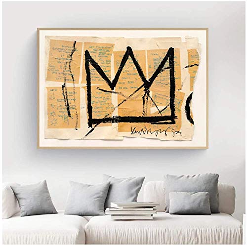 Basquiat Pintura abstracta en lienzo Street Graffiti Wall Art Posters e impresiones King Crown Cuadros de pared para decoración de sala de estar 50x70cm (20x28in) Sin marco