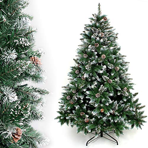 YORBAY - Árbol de Navidad Artificial Natural de Blanco Nevado, 120cm 390 Puntas Incluye Las Piñas y Soporte Metal, para Decoración Navideña Reutilizable