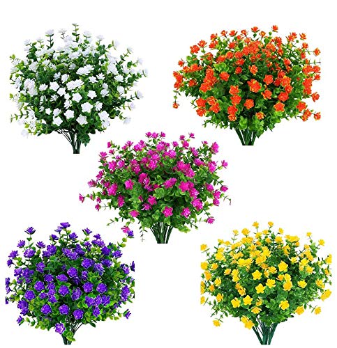 Amajoy 15 Piezas de Flores Artificiales, arbustos Resistentes a los Rayos UV, Plantas Colgantes para Interiores y Exteriores, para decoración de Fiestas en el jardín del hogar (Colores Mixtos)