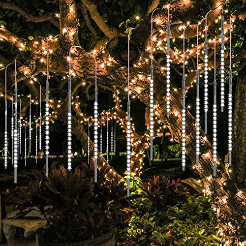 BlueFire Mejorada Meteoros Lluvia Luces, Impermeabilizan 50cm 10 Tubos 540 LED de Luces Led Con Enchufe de la EU para Festival de Decoración del árbol de Jardin de Navidad (Blanco)